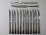 Twelve International Steak Knives with 2 Piece Carving Set, Casino Pattern Stainless Steel, made in