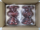 Two Lit Candle Holder Pedestals by Valerie, Red with Mirror Insert, approx 7 inches Tall, New in