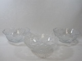 Three Decorated Pressed Glass Serving/Fruit Bowls includes 2 Crystal Clear Studios 11 inch, Japan