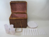 Woven Wicker Picnic Basket with Plates and Utensils