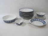 Z & Co. Firscenreuth Dinnerware, Blue and White Geometric Design, 11 Bowls with Footed Bowl, 3