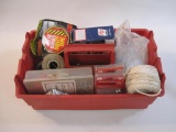 Red Plastic Flat with Fasteners, String, Screws, Tape and more