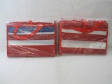 Two Large Fold Up Picnic/Beach Mats, Red, White and Blue Stripe, 58 x 78 inches, Woven Water