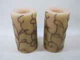 Candle Impressions Set of 2 Flameless 6 inch Textile Scroll Pilar Candles, Taupe Color, Vanilla