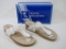 White Mountain Women's Catnip Leather Wedge Sandals with Beaded Detail, White, Size 9W, 1lb 8 oz