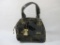 Maxx NY Small Black Patent Leather Purse, Bowling Style Satchel with branded storage bag, 1 lb 5 oz