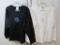 Two New Ladies The Quacker Factory Long Sleeve Tee Shirts, Large, in Black and White with Blue