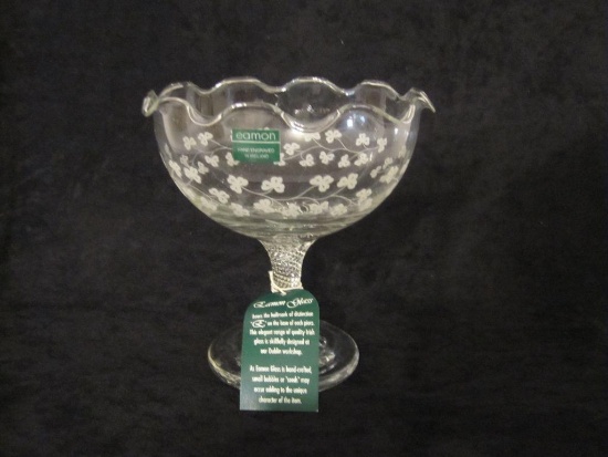 Eamon Glass Hand Engraved Shamrock 6" Pot Pourri Dish, made in Ireland, 14 oz