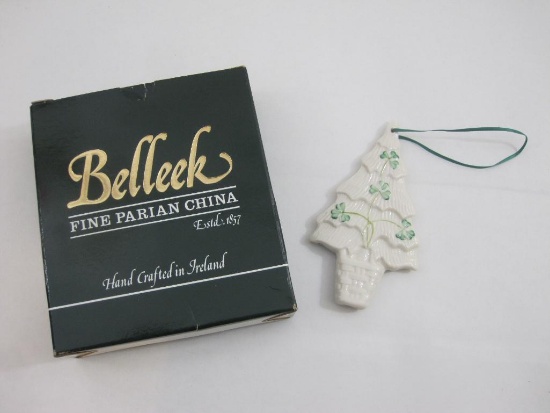 Belleek Shamrock Christmas Tree Ornament in original box, 3 oz