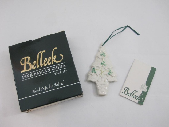 Belleek Shamrock Christmas Tree Ornament in original box, 3 oz