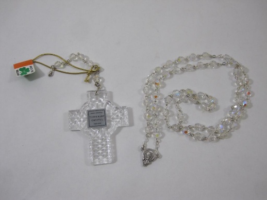 Irish Tipperary Crystal Lead Crystal Cross and Beaded Religious Necklace, 3 oz