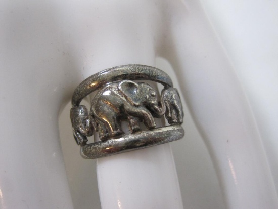 Sterling Silver Elephant Band Ring, size 6, 5.9 g
