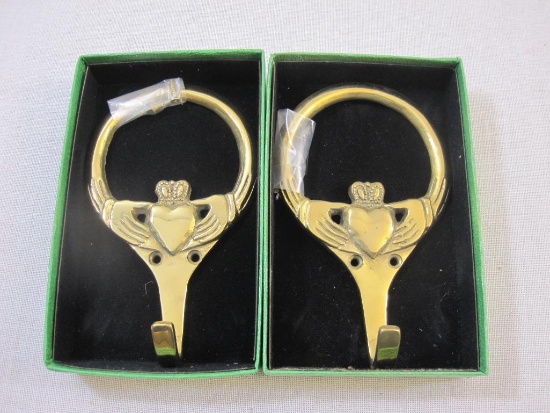 Two Brass Claddagh Hooks, 13 oz