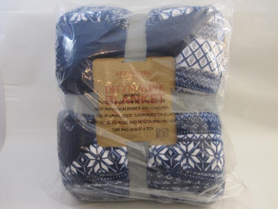 New Berkshire Blanket & Home Co King Size Decorative Blanket, blue fair isle sweater pattern, 3 lbs