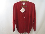 New Ladies Precious Fibers Brand 100% Cashmere Vee Neck Cardigan Sweater, Large, Red, with Mother of
