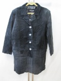 Ladies Dialogue Brand 100% Leather Suede Coat, 1X, in Black with Button Front, Washable,
