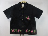 New The Quacker Factory Ladies 100% Cotton Canvas Button Front Shirt with Embroidered and Hand