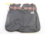 New Travelon Crossbody Purse, black with brown handles and accents, with branded storage bag, 1 lb