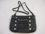 New B Makowsky Black Leather Zip-Top Crossbody Bag with branded storage bag, 11 oz