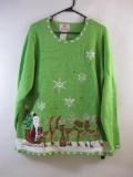 Quaker Factory XL Green Light up Christmas Sweater, flashing lights work, two CR2032 batteries not