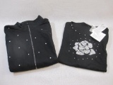 New Quaker Factory Black Two-Piece Shirt and Jacket with Beaded Rose, size medium, 1 lb 8 oz