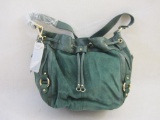New Tignanello Emerald Suede Shoulder Bag with Drawstring, 2 lbs