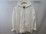 New Ladies Denim & Co. Fleece Zip Front Hooded Jacket, 1X, Ivory, with Faux Fur Accents at Hood and