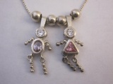 Sterling Silver Birthstone Necklace (October and February), 8.9 g
