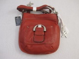 New B Makowsky Red Pebble Leather Crossbody Purse with branded storage bag, 1 lb 3 oz