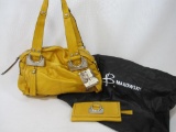 New B Makowsky Hobo Style Purse in Honey Yellow Glove Leather, includes Matching Wallet and Branded