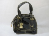 Maxx NY Small Black Patent Leather Purse, Bowling Style Satchel with branded storage bag, 1 lb 5 oz