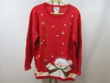 New The Quacker Factory Ladies Pullover Sweater, Snowman Themed, with Rhinestone and Bugle Bead