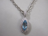 Judith Ripka Sterling Silver Necklace and Pendant with Aquamarine Colored Accent, 49.4 g total