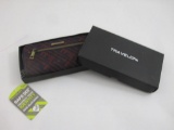 New Travelon Safe ID Zip Around Wallet, red and navy pattern design, 8 oz