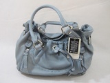 New B Makowsky Light Blue Leather Purse with Branded Storage Bag, 2 lbs 13 oz