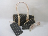New Dooney & Bourke Black Domed Satchel Logo Print Purse with Wristlet, Eyeglass Case, and Branded