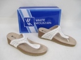 White Mountain Women's Catnip Leather Wedge Sandals with Beaded Detail, White, Size 9W, 1lb 8 oz