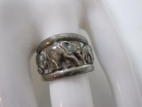 Sterling Silver Elephant Band Ring, size 6, 5.9 g