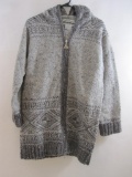 New Grey Aran Craft Wool Long Intarsia Zip Hoodie, size medium, 1 lb 12 oz