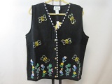 New Ladies The Quacker Factory Vee Neck Ramie/Cotton Blend Cardigan Sweater, Large, in Black with
