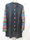 New Bob Mackie Wearable Art Ladies Long Button Front Cardigan Sweater with Multi Color Striped