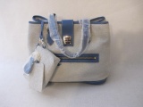 New Dooney & Bourke Blue Canvas Tote with Pebble Leather Accents with branded storage bag, 2 lbs 9