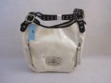 New Kathy Van Zeeland White Purse with Black Handle, 11 oz