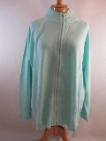 New Turquoise Quaker Factory Rhinestone Zippered Acrylic Sweater, size 1X, 15 oz
