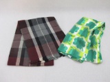 Two Fashion Scarves including wool plaid and silky shamrocks, 10 oz