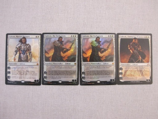 Four Gideon Magic the Gathering Cards including foil Gideon the Oathsworn, foil Gideon Martial