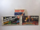 Three Vintage Board Games: Stratego, Booby-Trap, and Go to the Head of the Class 25th Edition, see