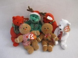 Six Christmas TY Beanie Babies including Hansel and Gretel, Mistletoe, 2000 Holiday Teddy and 2002