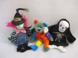 Three Halloween TY Beanie Babies including Creepers, Frankenteddy, and Scary, all with original