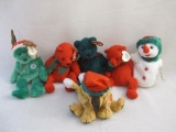 Six Christmas TY Beanie Babies including Mistletoe, 2000 Snowgirl, Jinglepup, 2001 Holiday Teddy,